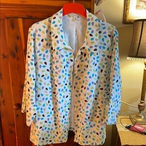 Kim Rogers Size 3X Colorful Leaf Print Jacket lined 3/4 length sleeves